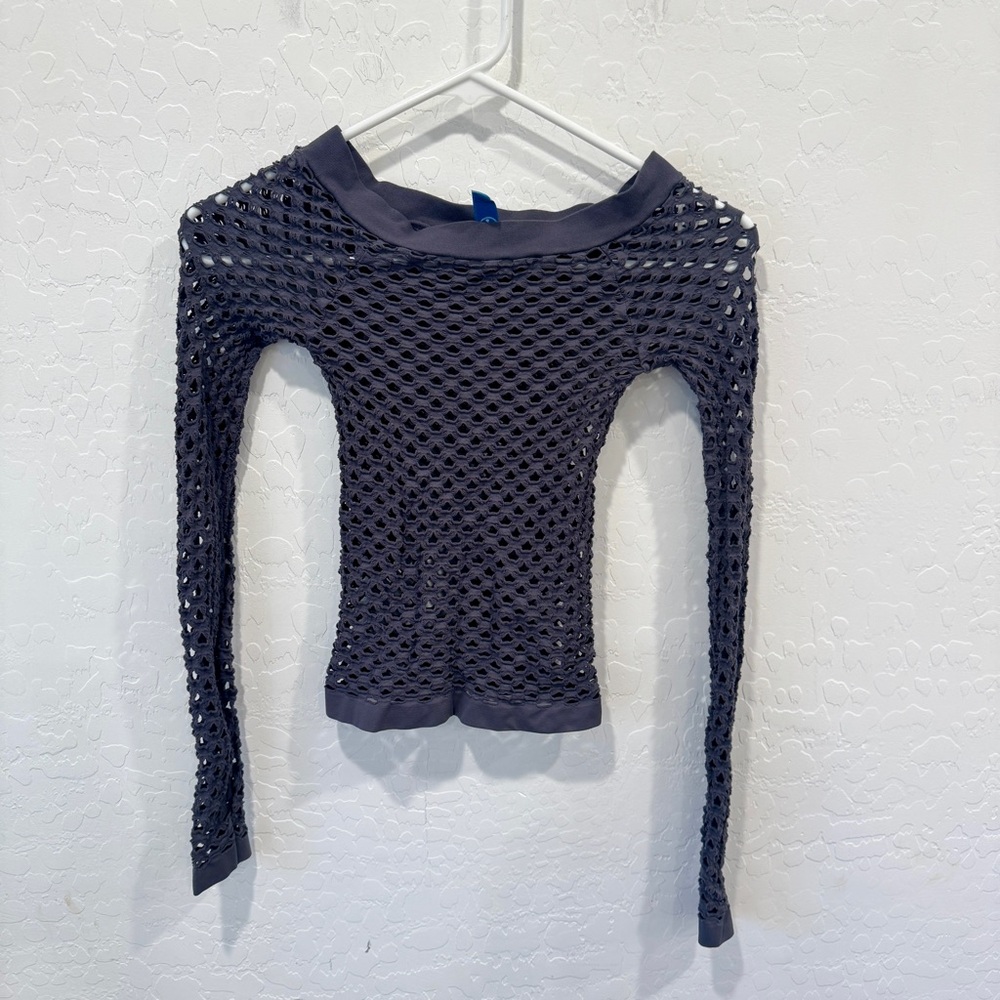 Vintage Y2K Idea USA Mesh Long Sleeve Top Charcoal Grey Womens XS Grunge Punk